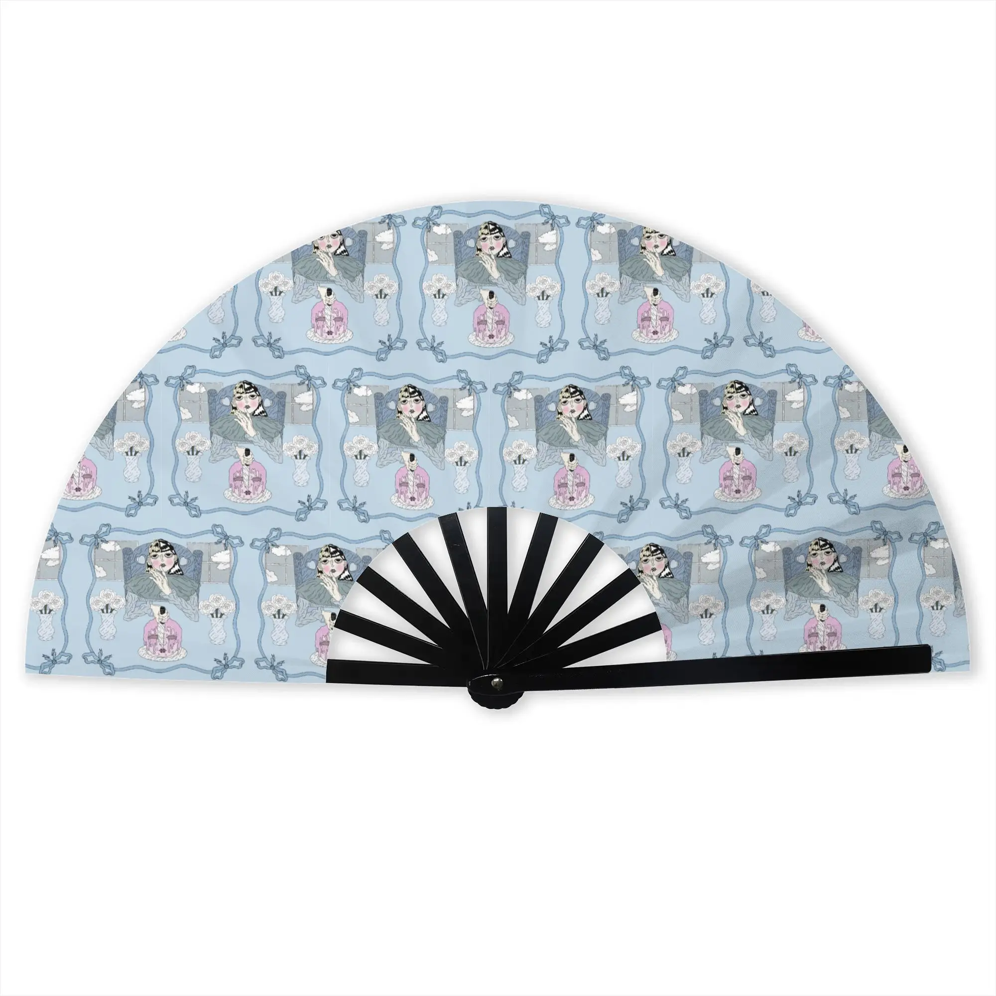 Customized Martinez Melanie Portable Pocket Fan Travel  Polyester Folding Fan Chinese Dance Handheld Cooling Fans