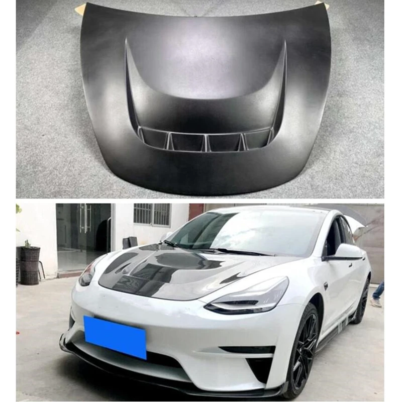 

For Tesla Model 3 2019 2020 2021 2022 Real Carbon Fiber & FRP Front Bumper Engine Hood Bonnet Vent Cover High Quality