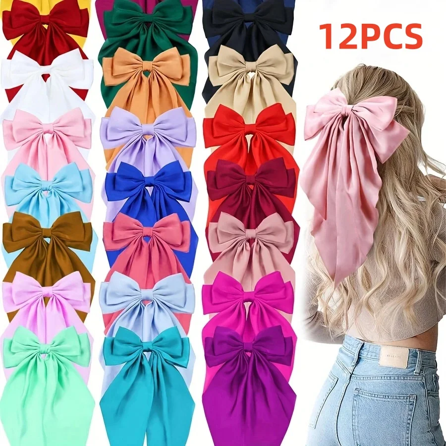 2/3/4/6/12pcs/set Silky Satin Oversized Bowknot Ribbon Hair Clip For Women Barrettes Metal Clips Aesthetic Hair Accessories