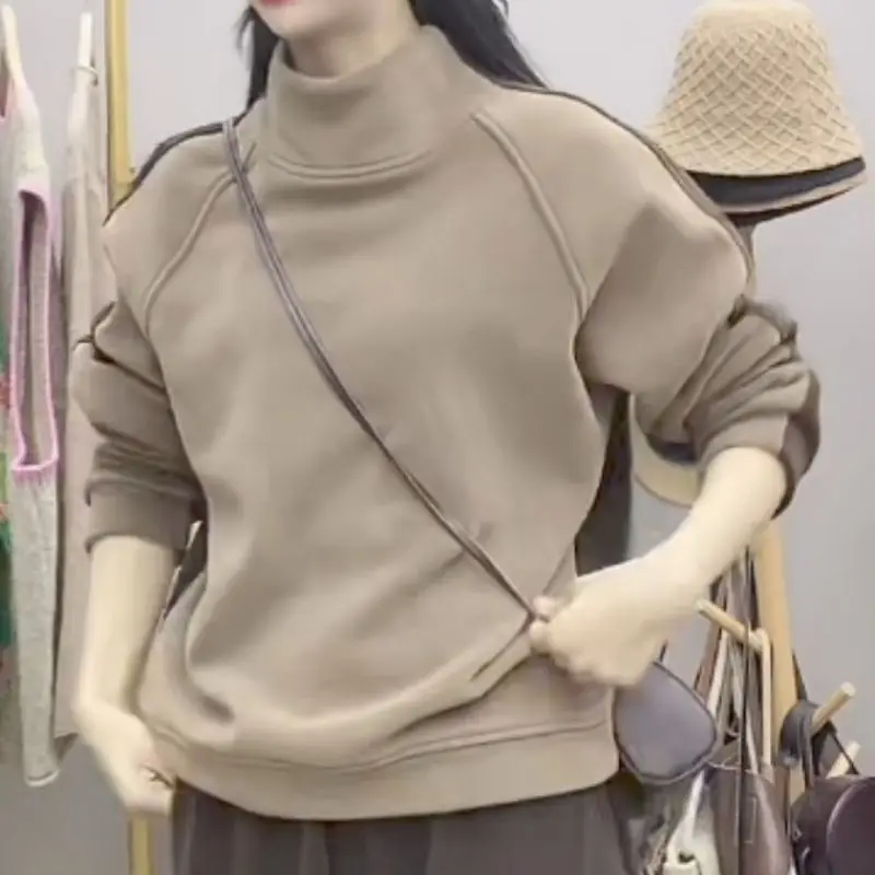 Solid Patchwork Long Sleeve Pullover Sweatshirt Elegant Fashion Harajuku Slim Fit Tops Women Loose Casual All Match Tops Women