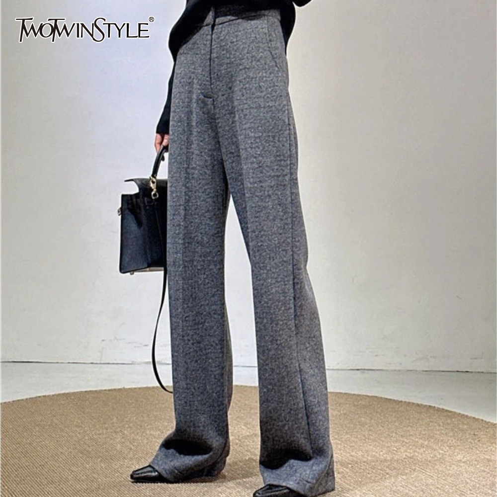 

TWOTWINSTYLE Solid Spliced Zipper Casual Trousers Female High Waist Slimming Streetwear Women's Pants Autumn Style New Fashion