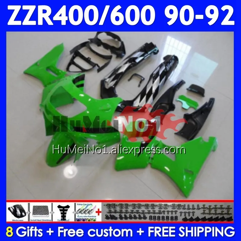 Body Kit For KAWASAKI NINJA Factory green ZZR400 ZZR 400 600 1990 1991 1992 236No.8 ZZR600 ZZR-600 ZZR-400 90 91 92 Full Fairing