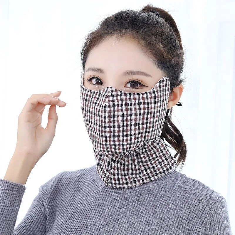 Winter Wind-proof Outside Fabric 2025 Ride Women Woman Girl Grid Face Mask Washable Anti-Dust Warm Masks Reusable Mouth Cover