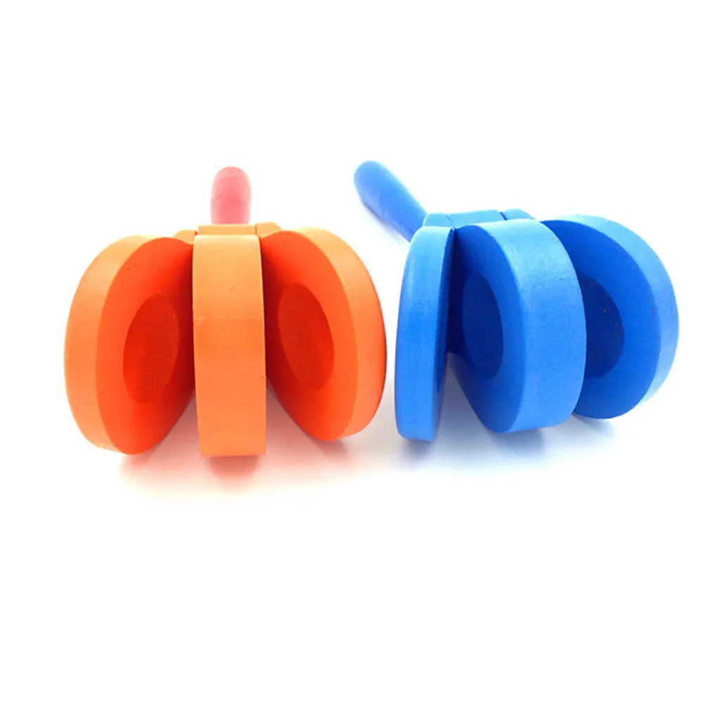 3Pcs Wooden Castanets Hand Clappers Percussion Instruments for Babies Toddlers Music Education Cognitive Development Color