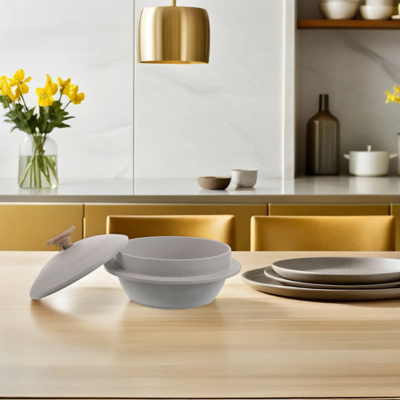 Olla para Sopa Estilo Coreano, Olla Antiadherente de Aluminio Fundido con Tapa, Olla para Cocinar a Fuego Lento, Cazuela para Ramen, Fideos y Otros Platillos, Ideal para Reuniones Familiares