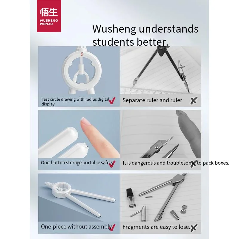 Wusheng Stylish Digital Click Compass - Creative All-in-One Pen-Style Drafting Set with Scale for Exams