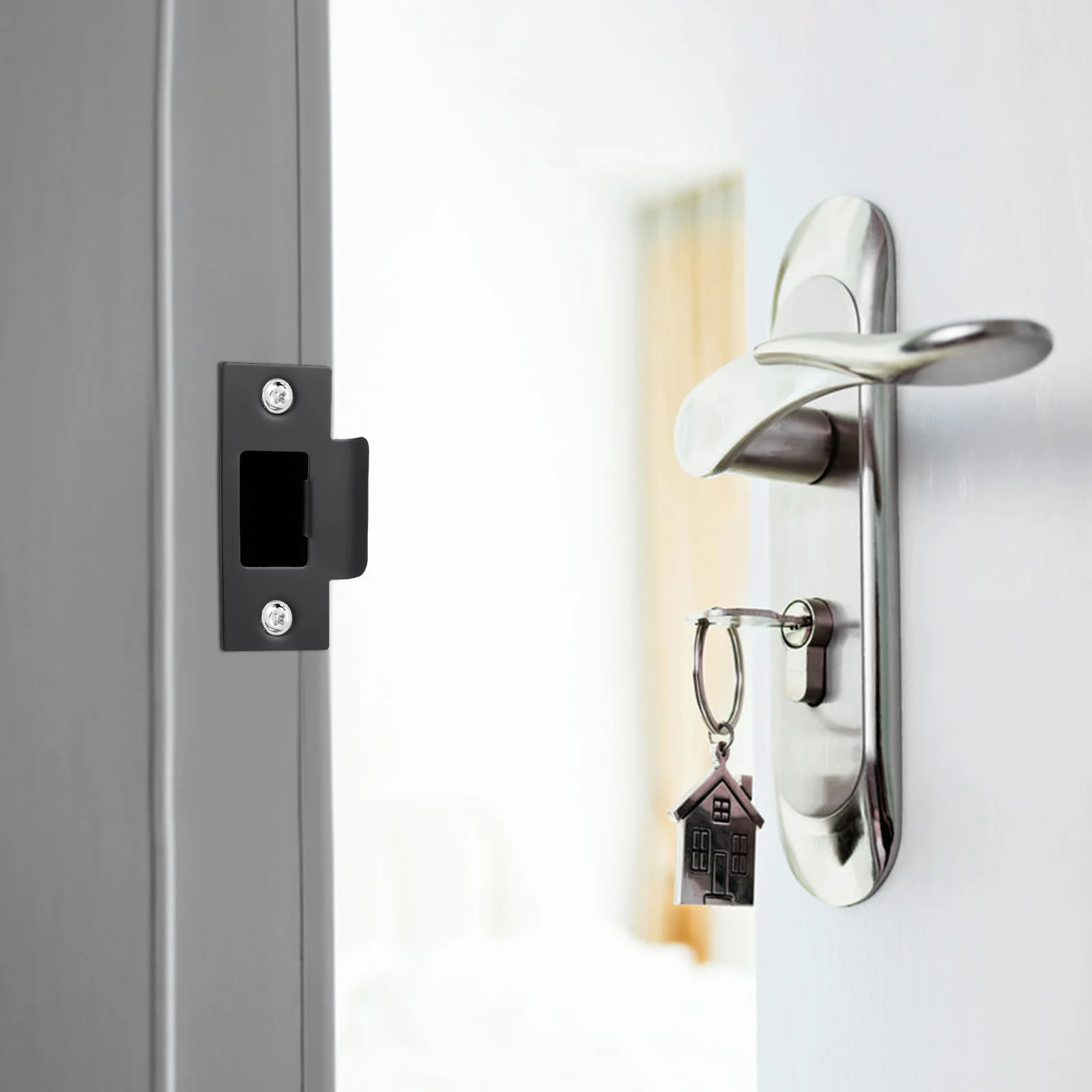 

4pcs Door Lock Guide Plate Stainless Steel Hole Filler For Deadbolt Installation Front Door Reinforcement Strike Plate Extender