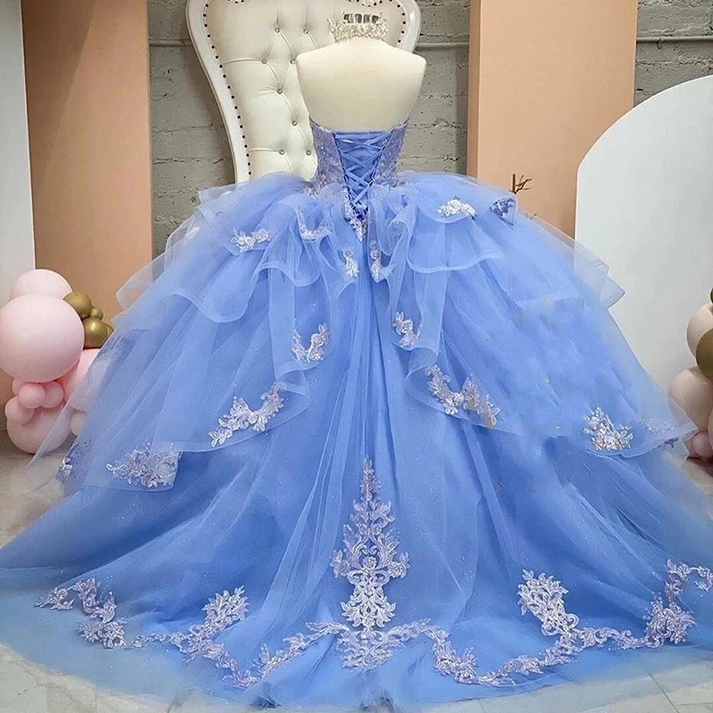 Angelsbridep Licht Blau Ballkleid Süße 16 Kleid Rüschen Tüll Ballkleid Prom Kleid Schatz Quinceanera Kleid Robes De Soirée