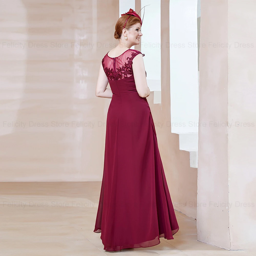 Vestidos personalizados para madre de la novia, vestidos de invitados de boda de corte A, apliques de ilusión, vestidos de noche de fiesta plisados de gasa 2026