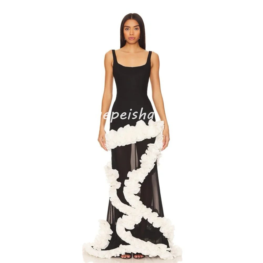 Customized Fashion Modern Style Chiffon Pleat Ruched Mermaid Square Neck Long Dresses Bespoke Occasion Dresses High Quality Sexy