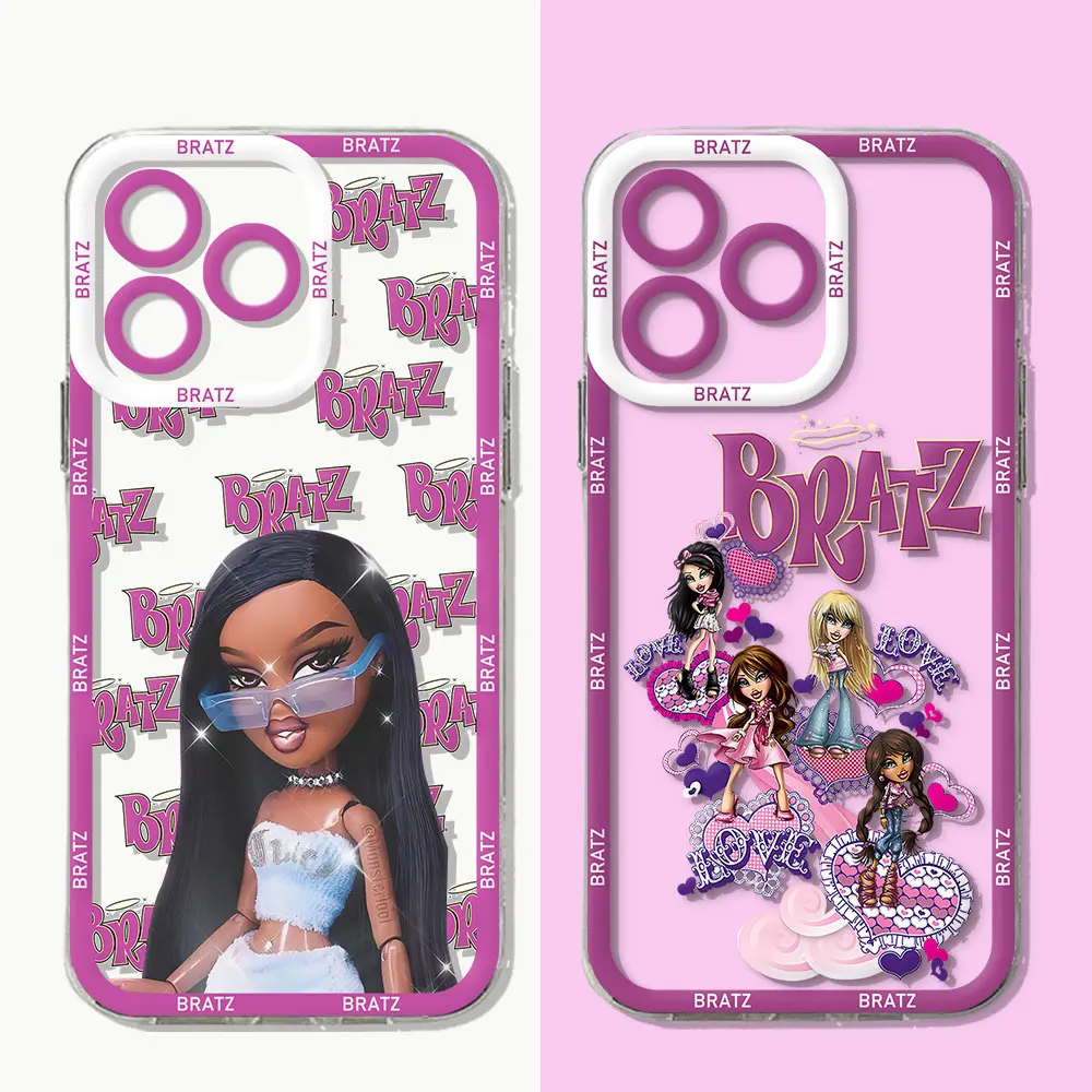 Cute Cartoon Bratzs Doll Phone Case For Xiaomi Redmi Note 13 12 12C 11 10 10C 10s 9 9s 9T 9C 8 7 Pro Max 4G 5G Transparent Cover