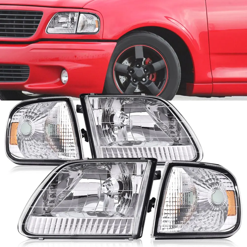 مجموعة المصابيح الأمامية المتوافقة مع Ford F150 1997-2003 / Ford Expedition 1997-2002 عاكس كهرماني مع لمبات #2