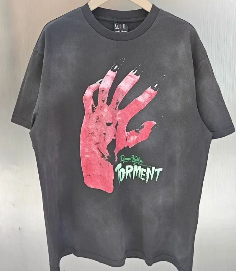 Saint Michael DEVIL HND Red Hand T-Shirt Men Women High Quality Hiphop Oversized T Shirt Tee Tops