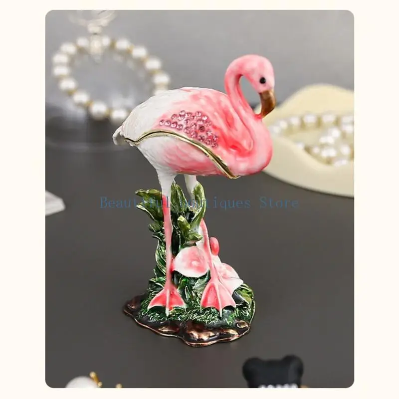 U4LF Elegant Flamingo Jewelry Box With Lining And 360 Degree Dustproof Design For Wedding Gift And Home Decoration