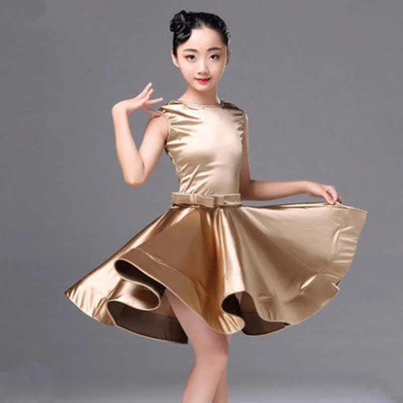 Shiny Girls Kids Junior Club Latin Dresses Turtle Neck Long/short Sleeve Modern Ballroom Latino Dresses for Dancing