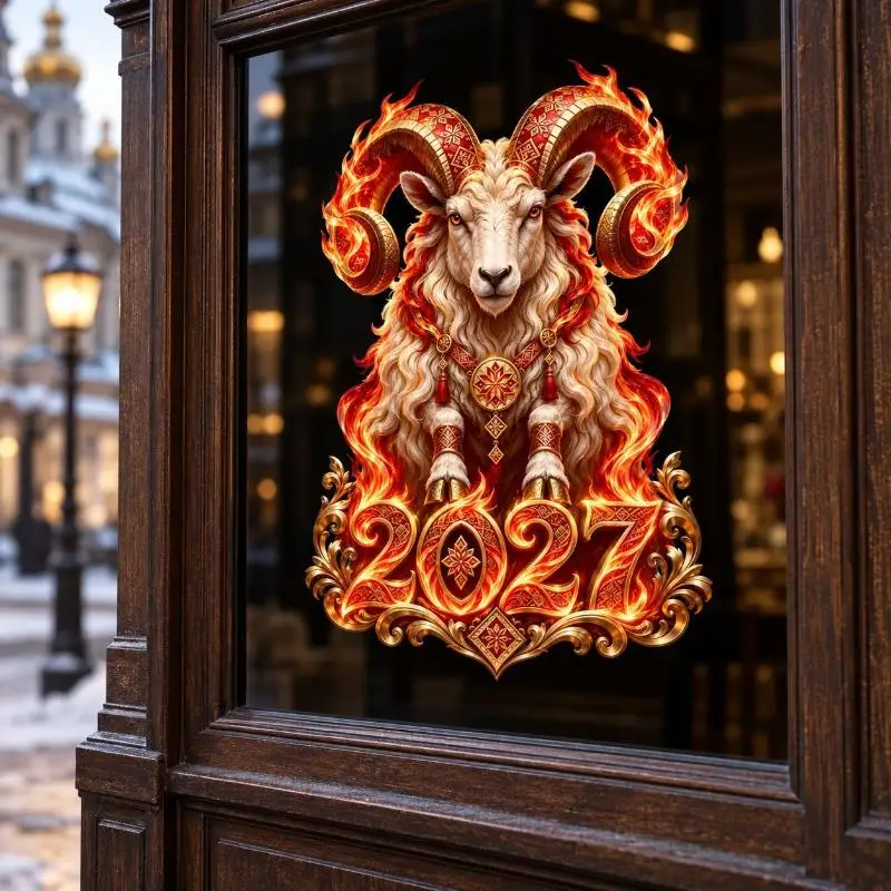 Christmas Sheep Zodiac Wall Stickers Detachable Festival Glass Window Decorations Art Wallpaper For Living Room Home Decor