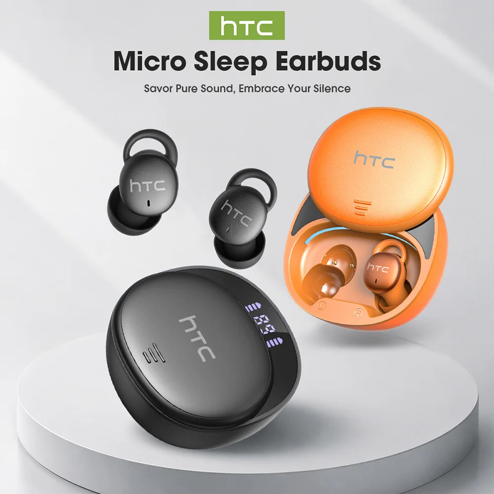 HTC Sleep Aid Bluetooth Earbuds Noise Reduction Wireless Headphones Lightweight Snoring Block IPX5 Sweatproof Comfortable Fit