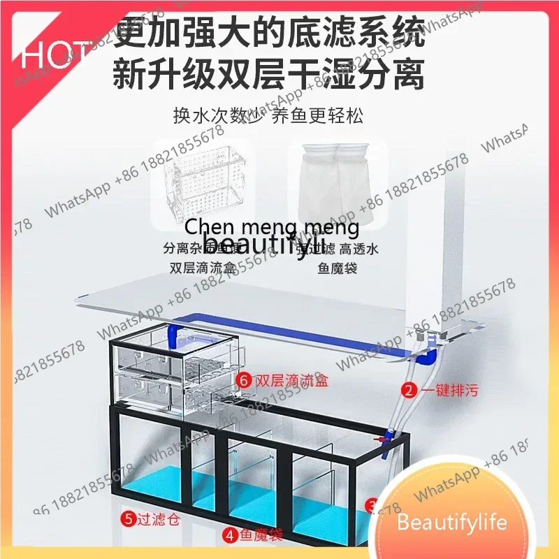 

New Ecological Fish Globe Living Room Floor Glass Light Luxury Medium Smart Bottom Filter Aquarium