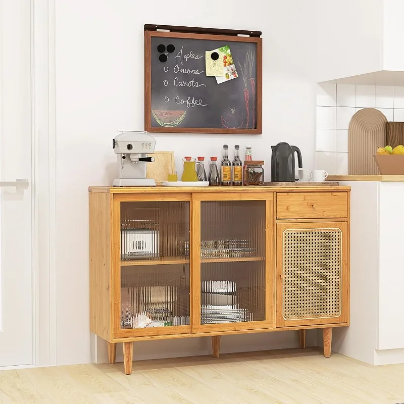 Buffet Cabinet with Storage, Bamboo Sideboard, Drawer