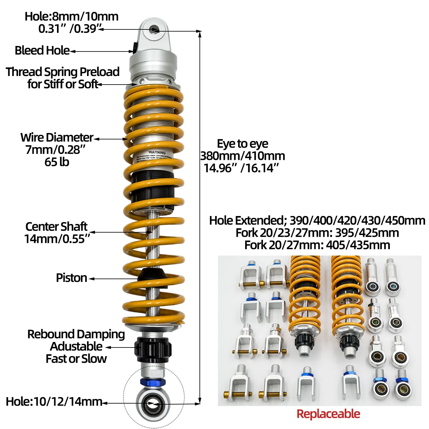 

Rear Shocks Absorbers for Haojue dk125e Honda Silver Wing600/400 Benelli502 ADIVA AD3 Maxsym400 Forza350 Kymco Xciting ADIVA AD3