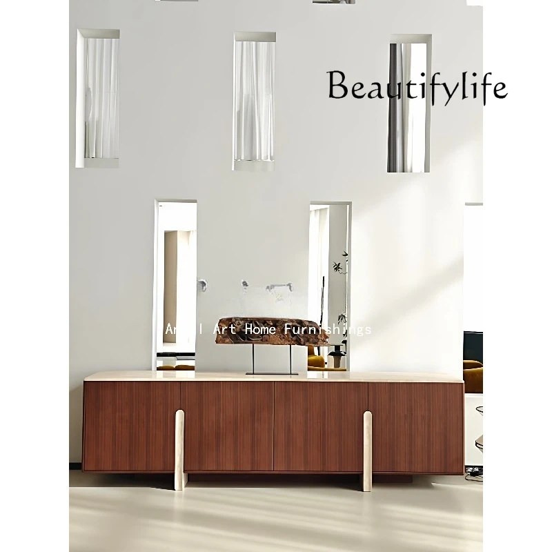 

Medieval retro style household natural travertine solid wood storage side cabinet entrance multi-functional side cabinet