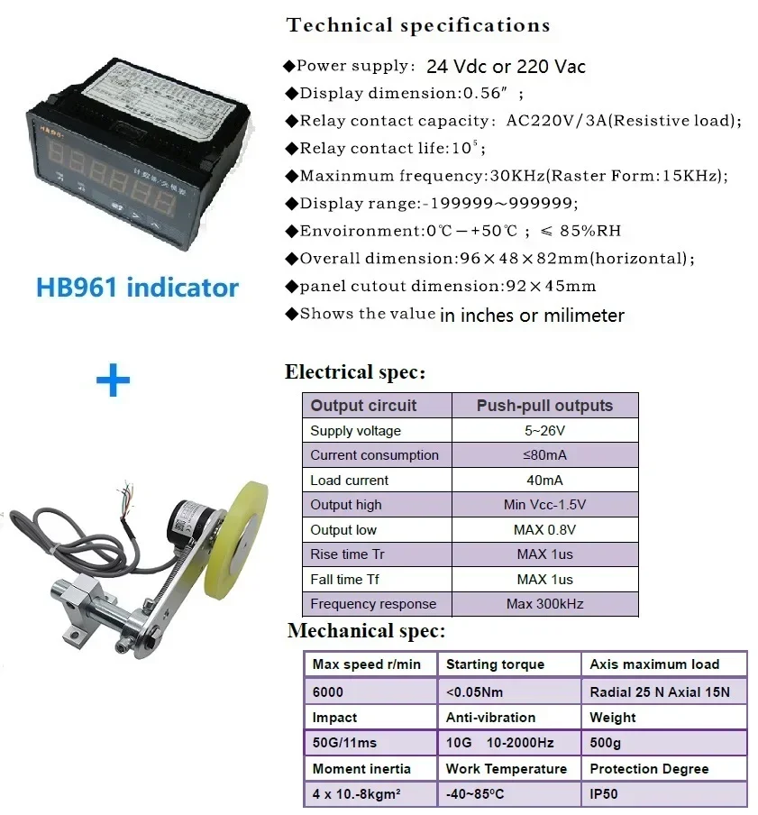 CALT GHW38 Push-pull Output Wheel Incremental Rotary Encoder Wheel Perimeter 200mm with Digital Display HB961 Counter