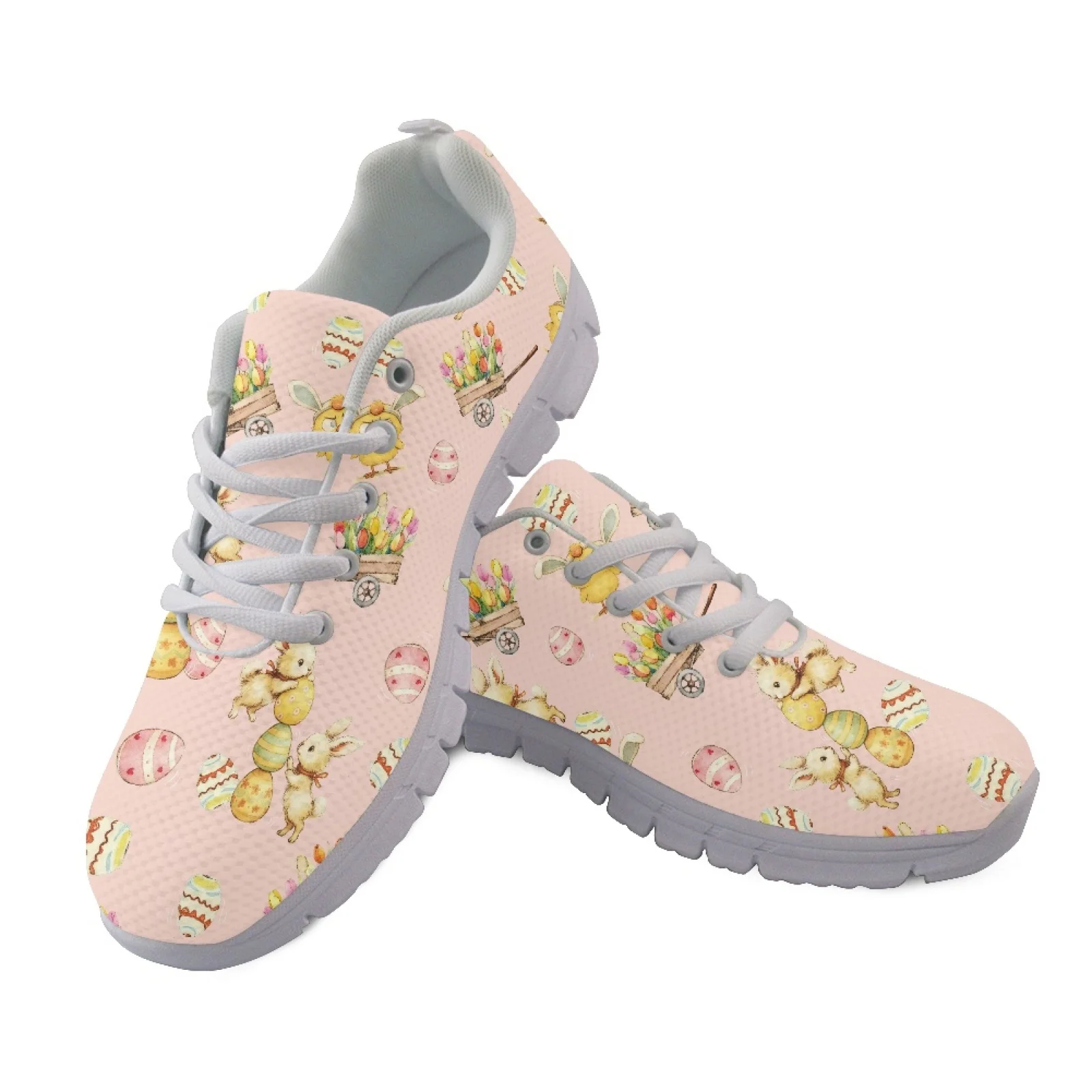 Coloranimal Easter Dinosaur Egg Print Mesh EVA Sole Women Sneakers Running Walking Shoes Lace up Fitness Sneaker New Design
