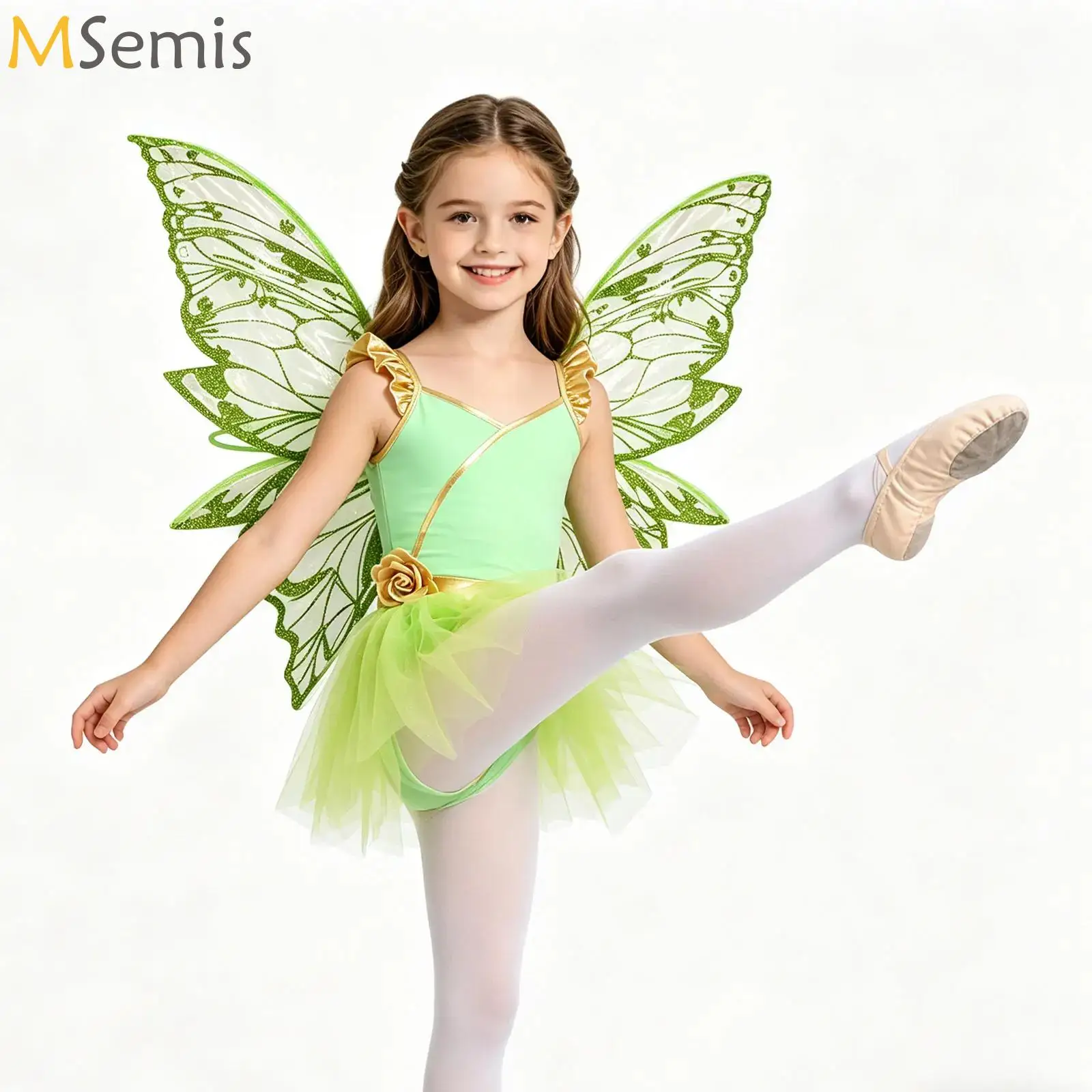 

Teenage Fairy Elf Cosplay Costume Set Flying Sleeve Tutu Dress+Butterfly Wing Halloween Carnival Forest Roleplay Party Dress Up