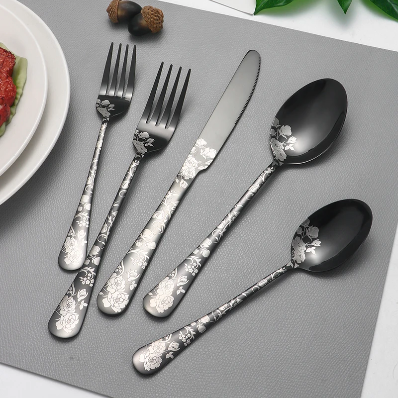 Pattern 5pcs/20pcs printed stainless steel tableware knife, fork and spoon hotel western steak knife and fork