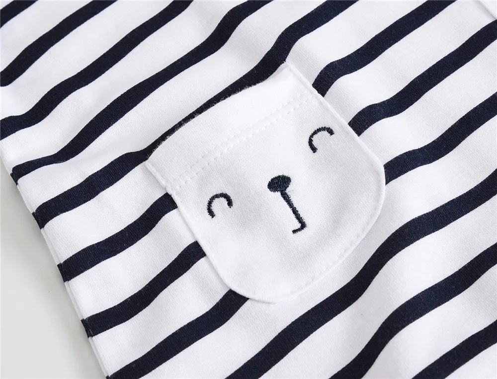 Infant Boys Rompers Summer Short Sleeve Jumpsuit For Newborn Baby Girls Summer Clothes Bamboo Cotton with Pockets Stripe Print