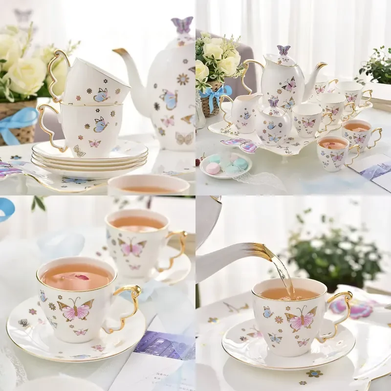 Exquisite Porcelain Tea Set Ceramic Coffee Cup Set Eco Friendly Drinking Ware Luxury Elegant Retro British Style