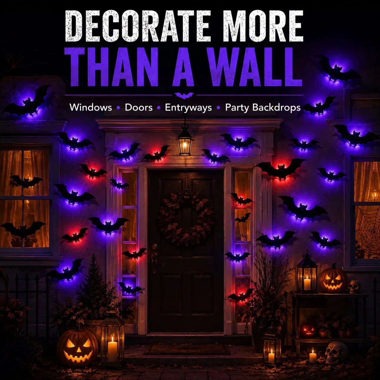 Generic 3D LED Glowing Bat Wall Decorations Halloween Spooky Light Up Bats For Window Door Entryway Party Backdrop Decor