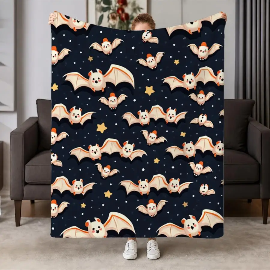 Cozy Bat-Themed Weighted Blanket Suitable for - Use - Soft Flannel Bedspread with Bat, Machine Washable Warm Throw for Couch, Bed, Travel | Navy Starry Design & Bat Decor Gift for &, 280GS Bedding, 2D Flat