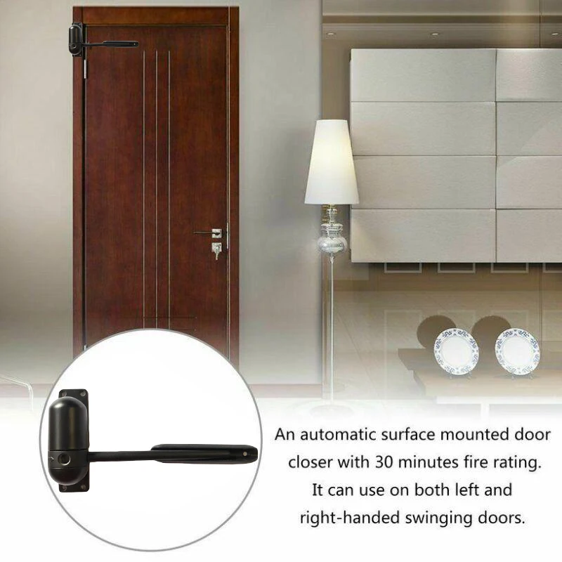 

Spring Loaded Adjustable Door Closer for Mounted Use Fire Rated for 30 Minutes Suitable for Left and Right Handed Doors