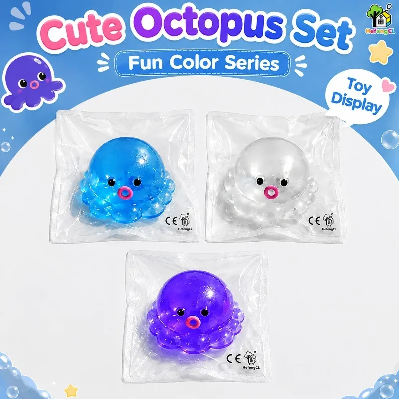 3PCS Random Color Cute Octopus Squishy Set, Clear Ocean Animal Squeeze Toys, Fun Soft Tactile Sea Creature Toys for Kids, Party Bag Fillers, School Prize Box Toys, Birthday Surprises, Halloween, Christmas & Holiday Gifts