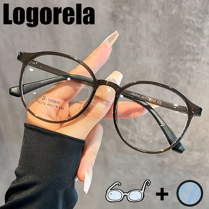 

Logorela F310R Women Optical Prescription Glasses Anti-Blue Light Photochromic Eyewear Myopia Hyperopia Progressive Eyeglasses