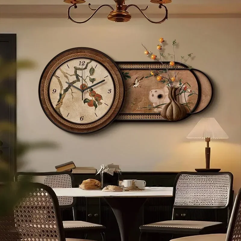 A Middle ancient style restaurant with decoration painting, three-dimensional high-end feeling, retro clock hanging painting