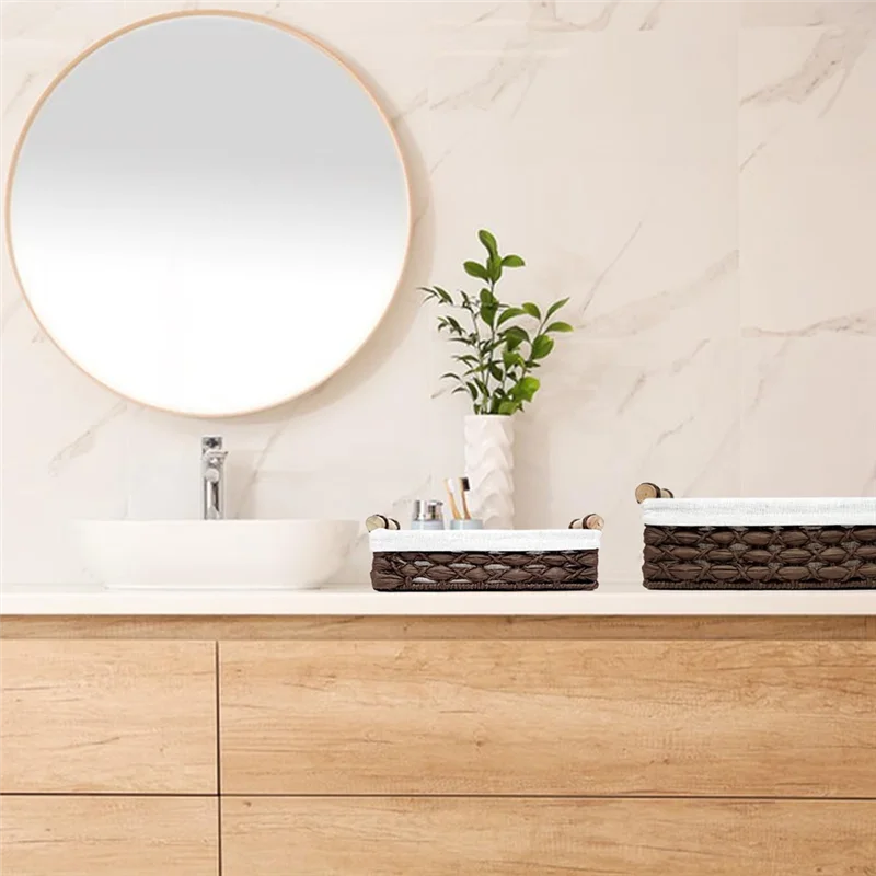 

BMBY-для столешницы для организации корзин, набор из 2 плетеных контейнеров для хранения для унитаза, корзина для хранения на баке