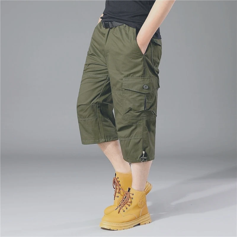 Invisible Crotch Pants Men's Shorts Outdoor Tooling Cropped Pants Men's Multi-pocket Mountaineering Camouflage Cotton Pants