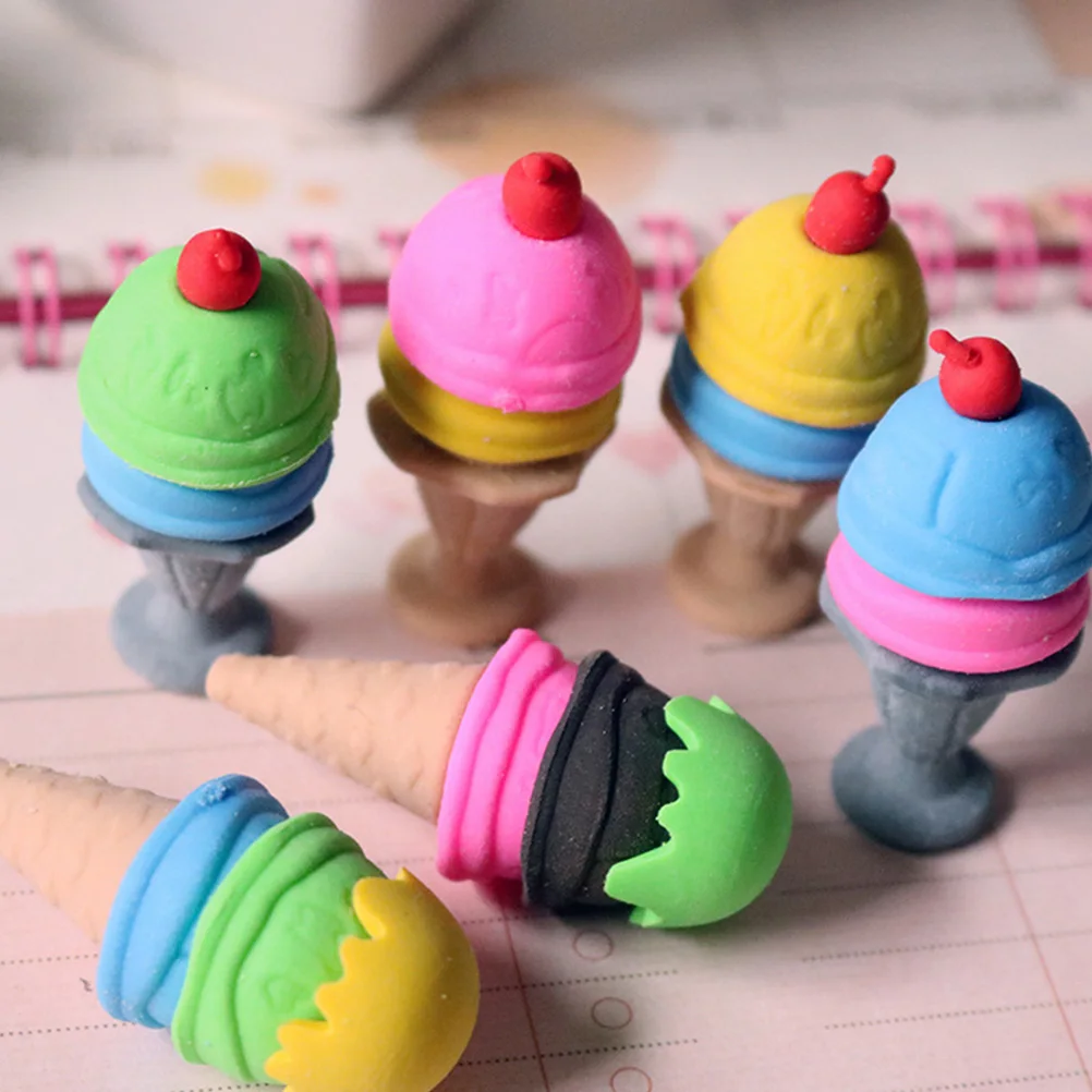 

30pcs Ice Cream Erasers Cartoon Lovely Pencil Bulk Kids Toys Decorative Dessert Student Stationery Safe