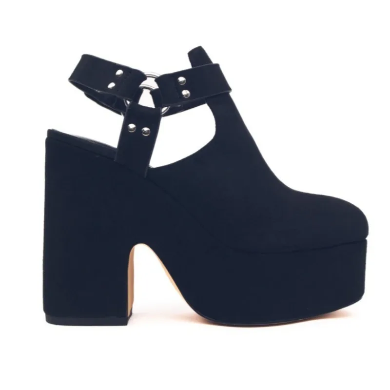 

Лето 2022, европейские и американские женские замшевые босоножки Baotou большого размера с одним словом и ремешком на толстом высоком каблуке, водонепроницаемые сандалии на платформе