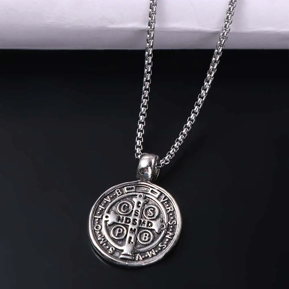 3Pcs Double Sided Saint Benedict Pendant Necklace Gold Silver Color Comfortable Wear San Benito Necklace Personalized