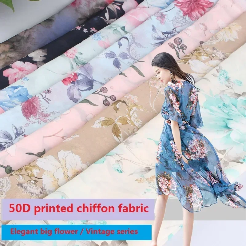 150cm Wide 50D Printing Embroidery 100% Polyester Chiffon Fabric Bohemian Skirt Top New High-end Home DIY Apparel Sewing Fabric