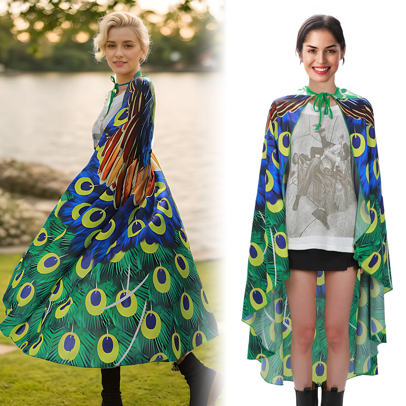 

Peacock Feathers Long Cloak Witch Medieval Costume Cosplay HD Printing Cape Halloween Adult Unisex Fashion Cosplay Cape