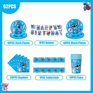 Disney Stitch Dekorasi Pesta Ulang Tahun Peralatan Makan Balon Piring Cangkir Latar Belakang Spanduk Perlengkapan Pesta Bertema Lilo dan Stitch Nikmat 10 fiesta disney penjualan terbaik - №