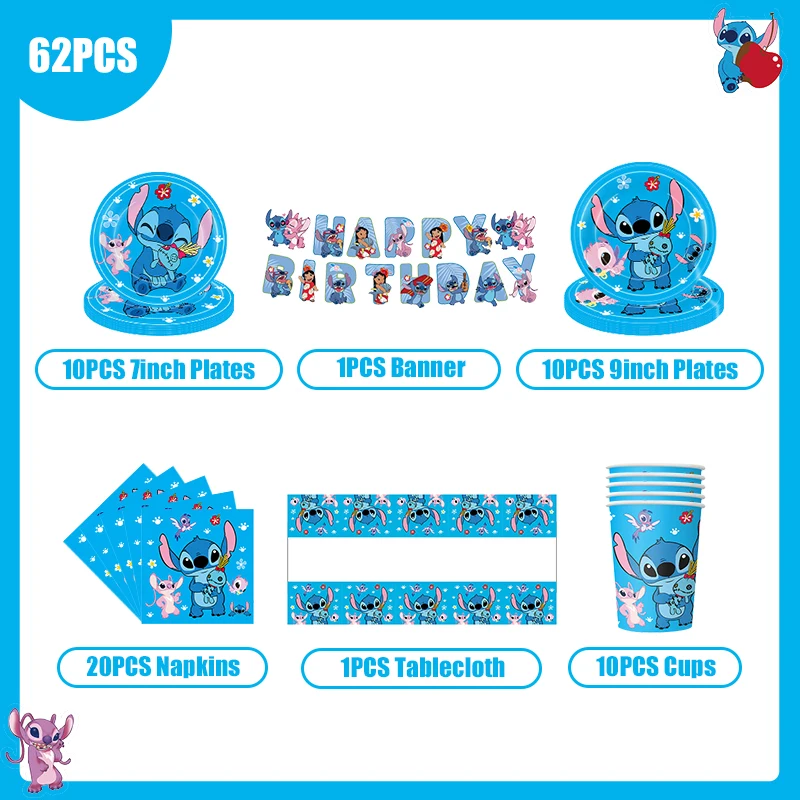 Disney Stitch Birthday Party Decoration Tableware Balloon Cup Plate Banner Backdrop Lilo And Stitch Theme Party Supplies Favors