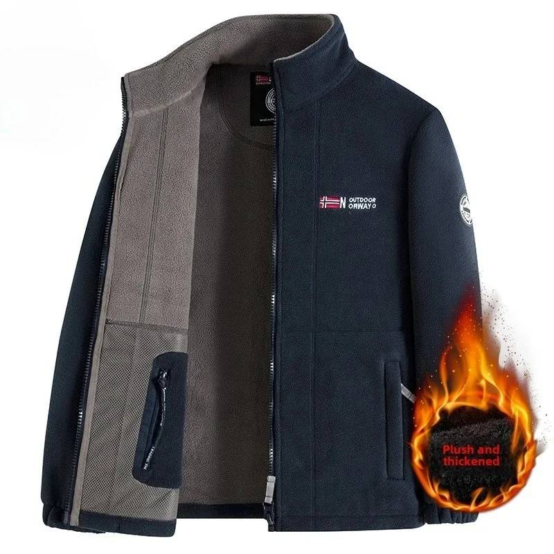 سترة صوف للتزلج في الهواء الطلق للرجال للخريف والشتاء ماركة سميكة باردة جدًا من القطيفة معطف كاجوال مقاوم للرياح للثلج #2