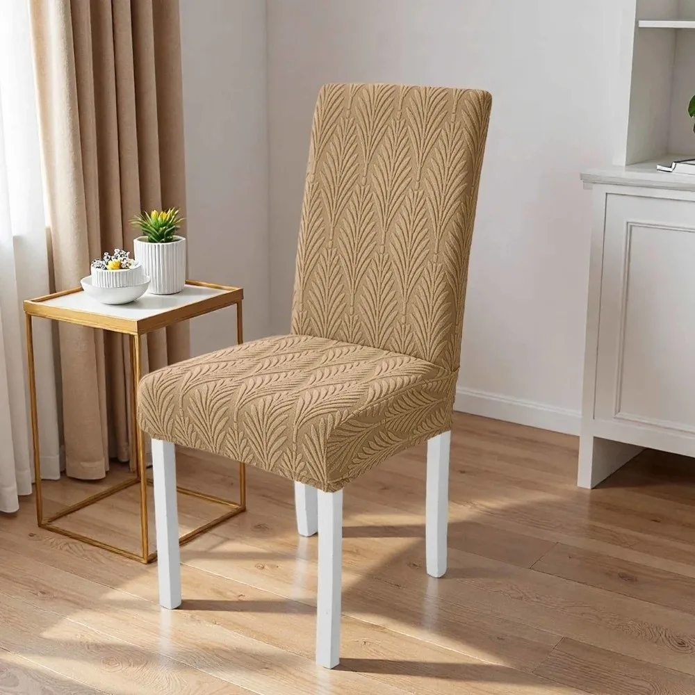 1/4pcs High-Back Stretch Dining Chair Cover 3D Leaf Woven Jacquard Chair Cover Scratch Proof Stain Resistant Elastic Chair Cover