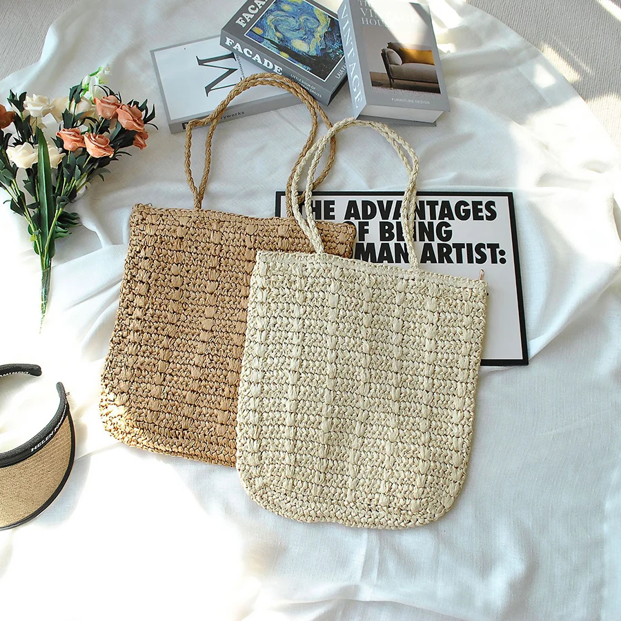 

Summer Straw Bags for Women Straw Shoulder Bags Rattan Woven Top Handle Bag Hollow Raffia Crochet Beach Bag Casual Handbags 2025