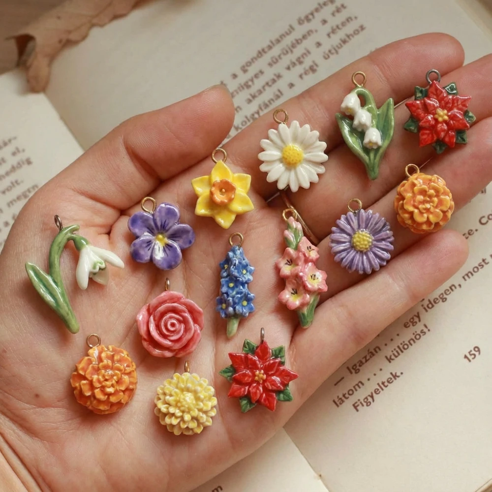 Modische Neue Trendige Frische Pastoral-Stil Bunte Pflanzen- und Blumen-DIY-Anhänger Charms für Schmuckherstellung – Detail 1